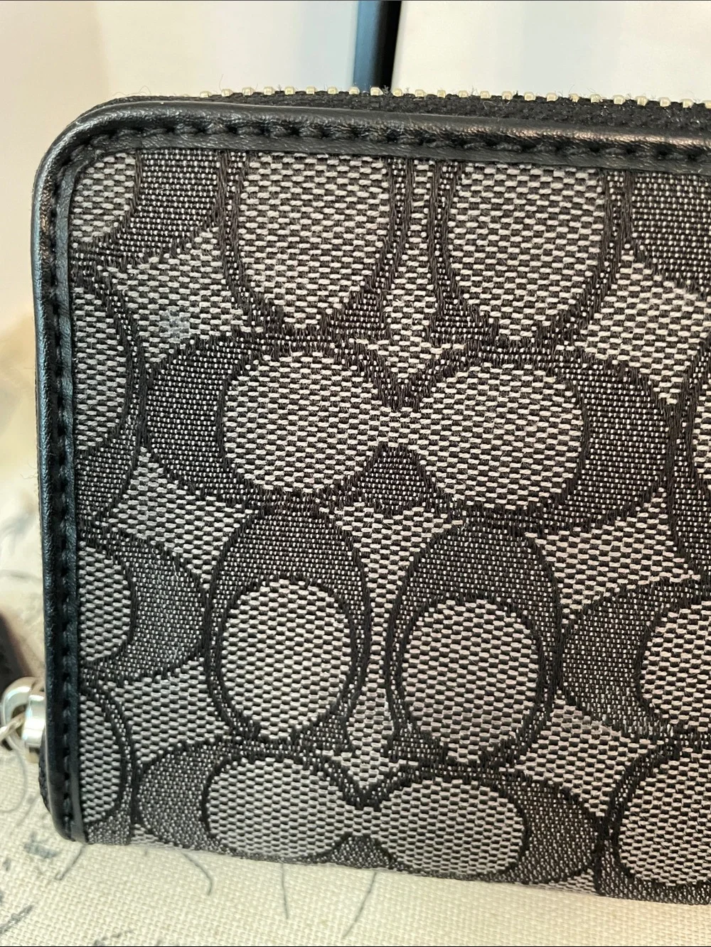 Coach Black and Gray Signature Zip Wallet - Picture 3 of 16